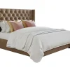 Lit 180 x 200 cm avec tête de lit capitonnée - Tissu - Beige - MASSIMO II>Vente-unique Outlet