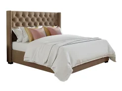 Lit 180 x 200 cm avec tête de lit capitonnée - Tissu - Beige - MASSIMO II>Vente-unique Outlet