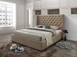 Lit 180 x 200 cm avec tête de lit capitonnée - Tissu - Beige - MASSIMO II>Vente-unique Outlet