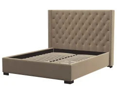 Lit 180 x 200 cm avec tête de lit capitonnée - Tissu - Beige - MASSIMO II><noscript><img width=