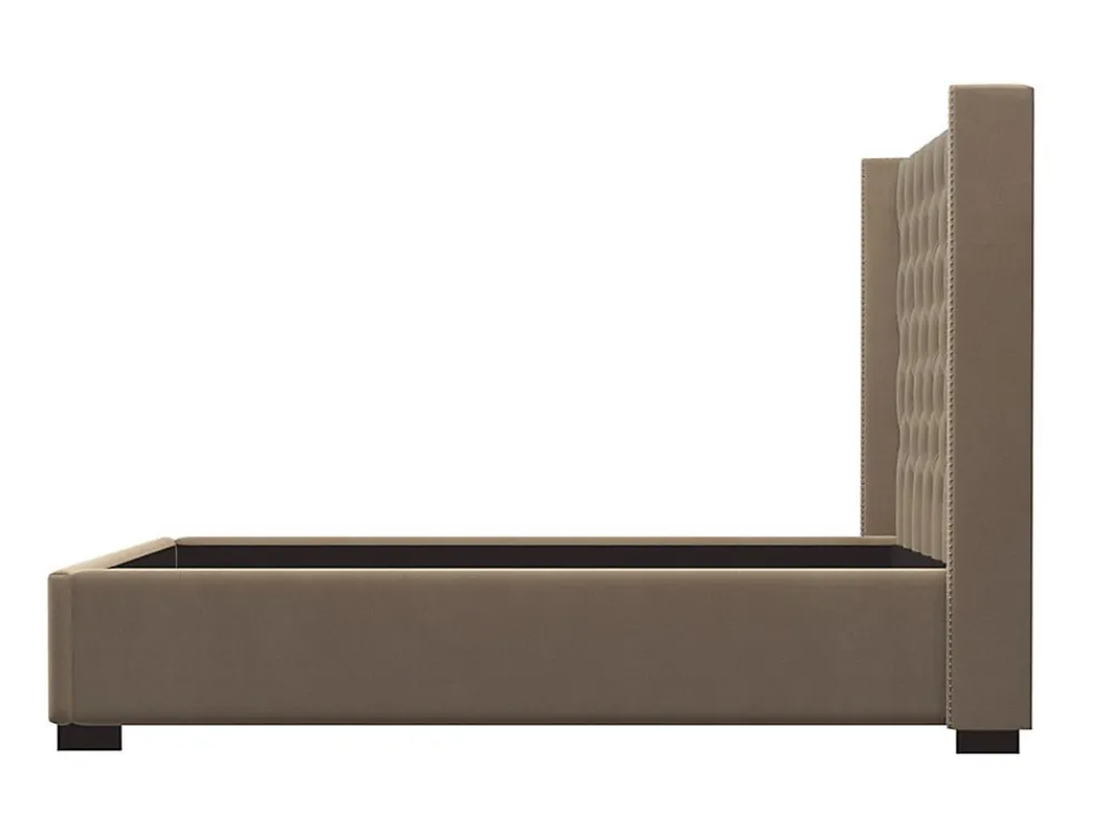 Lit 180 x 200 cm avec tête de lit capitonnée - Tissu - Beige - MASSIMO II>Vente-unique Outlet