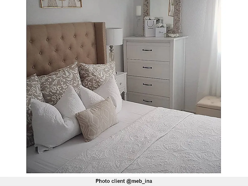 Lit 180 x 200 cm avec tête de lit capitonnée - Tissu - Beige - MASSIMO II>Vente-unique Outlet