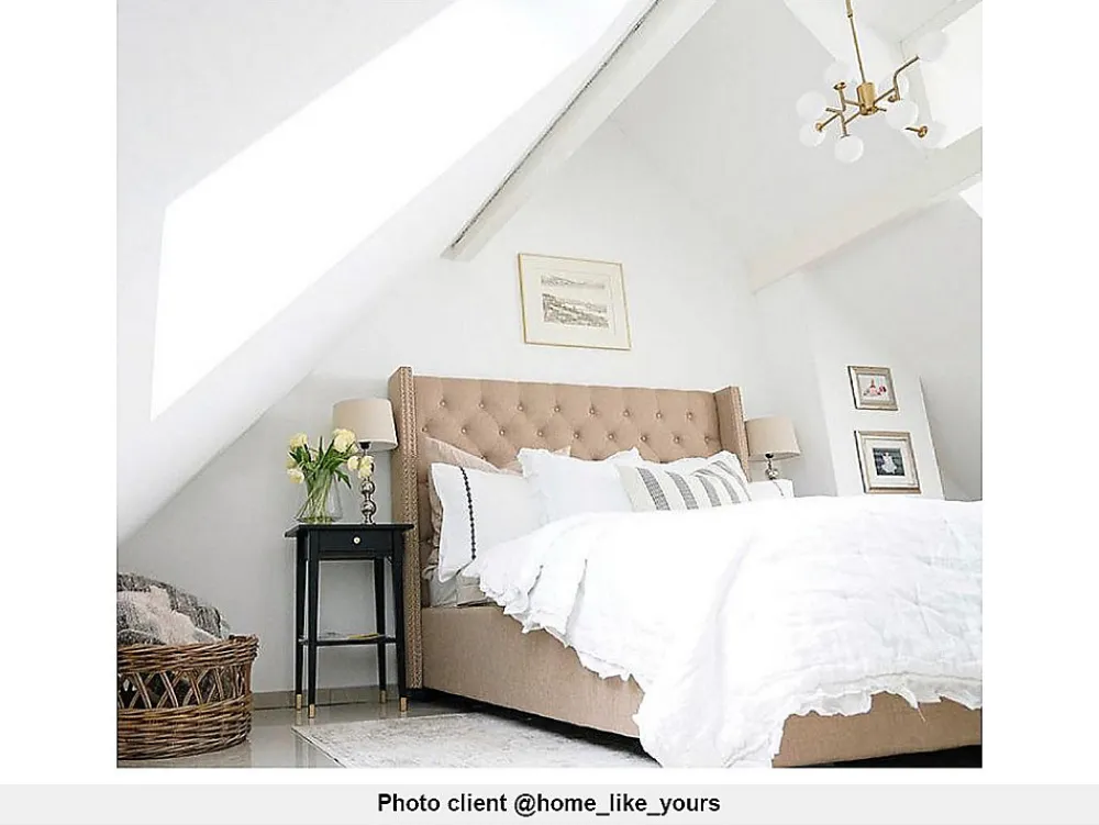 Lit 180 x 200 cm avec tête de lit capitonnée - Tissu - Beige - MASSIMO II>Vente-unique Outlet