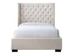 Lit 120 x 200 cm avec tête de lit capitonnée - Tissu - Beige - MASSIMO><noscript><img width=