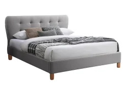 Vente-unique Lit 160 x 200 cm avec tête de lit capitonnée - Tissu - Gris clair - ELIDE* Lit Double