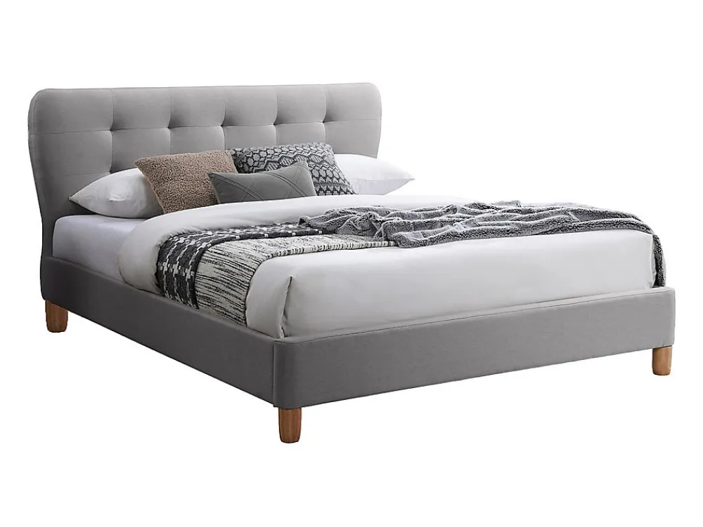 Vente-unique Lit 160 x 200 cm avec tête de lit capitonnée - Tissu - Gris clair - ELIDE* Lit Double