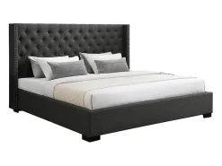 Lit 200 x 200 cm avec tête de lit capitonnée - Tissu - Gris - MASSIMO>Vente-unique Sale