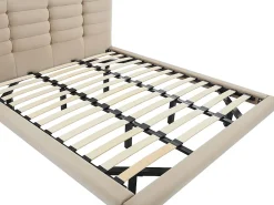 Vente-unique Lit 180 x 200 cm avec tête de lit capitonnée - Velours - Beige - NISATIO* Lit Double
