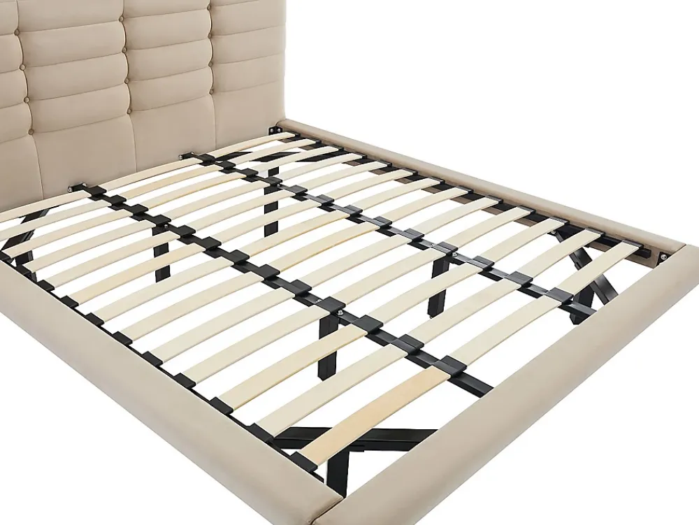 Vente-unique Lit 180 x 200 cm avec tête de lit capitonnée - Velours - Beige - NISATIO* Lit Double