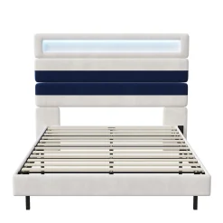 Lit 140 x 200 cm Design Flottant avec Éclairage LED Prise Port USB Cadre Velours ,sans Matelas>Fortuna lai Online