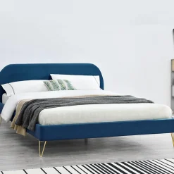 Lit 160 x 200 cm en velours et laiton bleu - PHOENIX>Concept Usine Sale