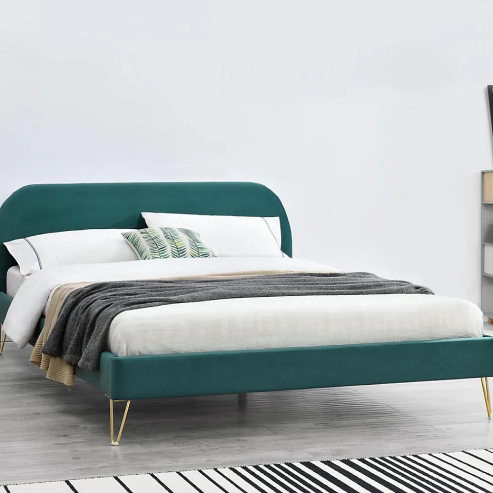 Lit 140 x 190 cm en velours et laiton vert - PHOENIX>Concept Usine Clearance
