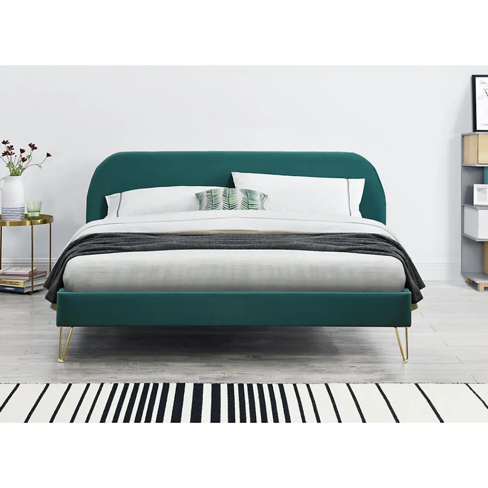 Lit 140 x 190 cm en velours et laiton vert - PHOENIX>Concept Usine Clearance