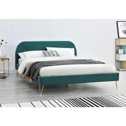 Lit 140 x 190 cm en velours et laiton vert - PHOENIX><noscript><img width=