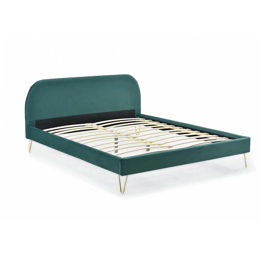 Lit 140 x 190 cm en velours et laiton vert - PHOENIX>Concept Usine Clearance