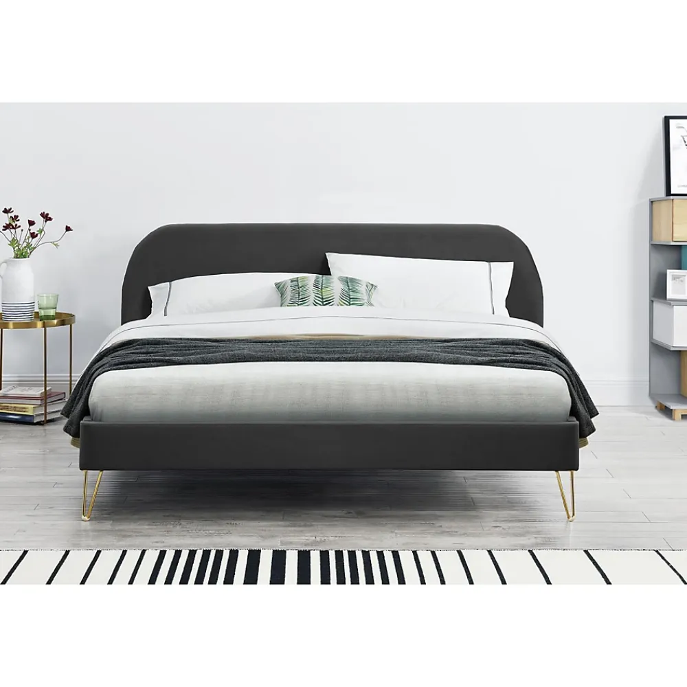 Concept Usine Lit 140 x 190 cm en velours et laiton gris - PHOENIX* Lit Double