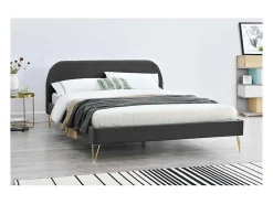 Concept Usine Lit 140 x 190 cm en velours et laiton gris - PHOENIX* Lit Double