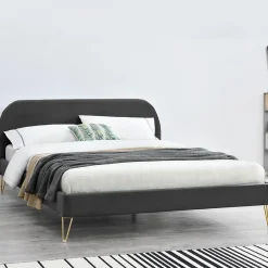Concept Usine Lit 140 x 190 cm en velours et laiton gris - PHOENIX* Lit Double