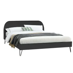 Lit 160 x 200 cm en velours noir et pieds noirs - PHOENIX><noscript><img width=