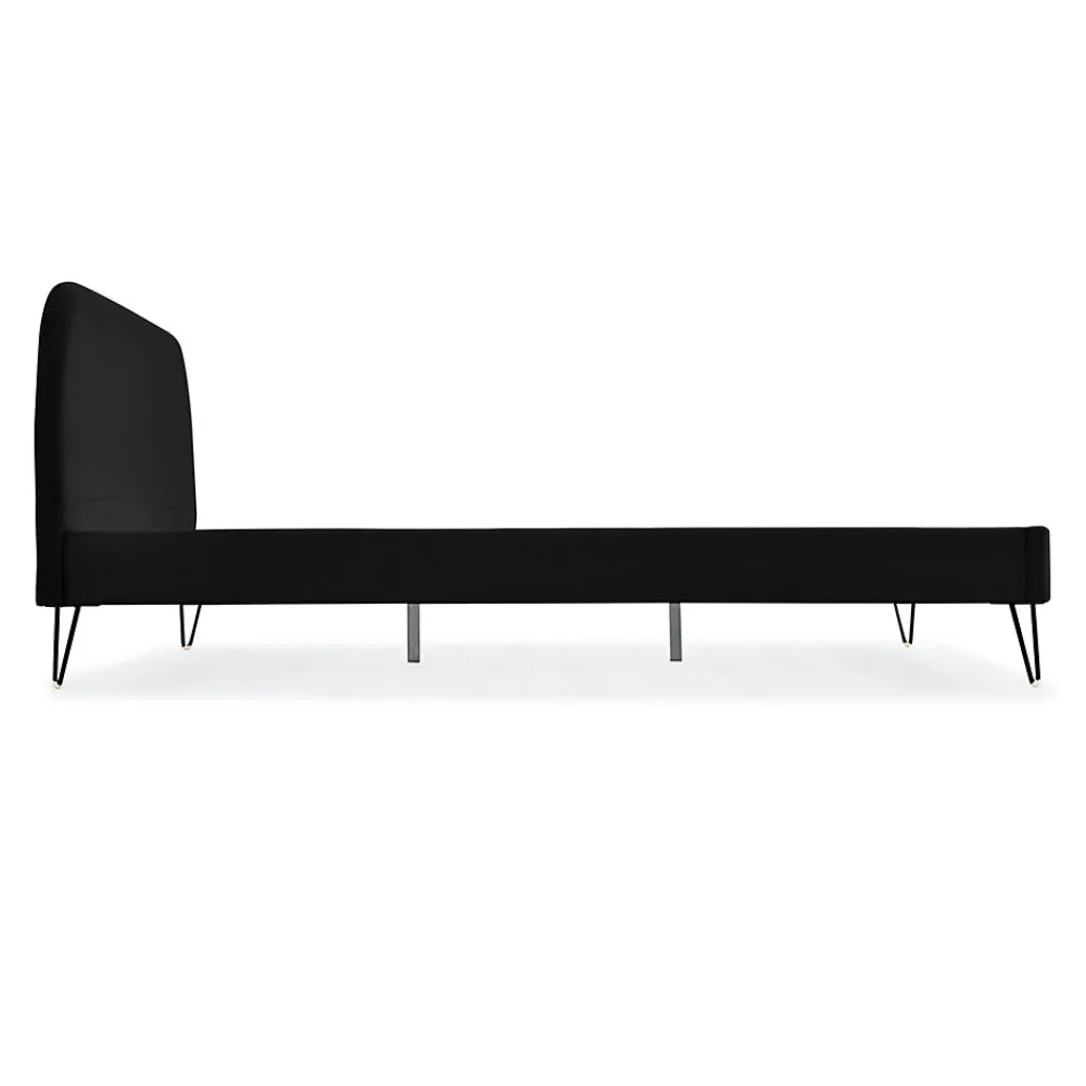 Lit 160 x 200 cm en velours noir et pieds noirs - PHOENIX>Concept Usine Discount