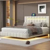 Lit 160 X 200 Cm, Rembourré, Avec Tête De Lit Réglable, Éclairage LED, En Lin, Beige>Simple Life Hot