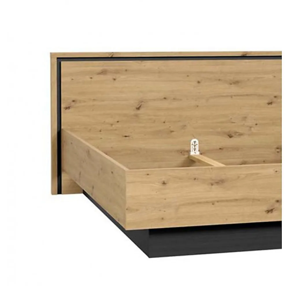 Lit 180 x 200 cm tête de lit décor chêne naturel et noir mat - ALIA>Meubletmoi Outlet