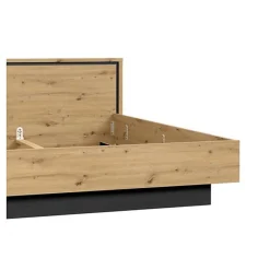 Lit 180 x 200 cm tête de lit décor chêne naturel et noir mat - ALIA><noscript><img width=