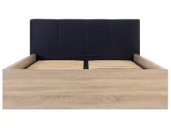 Lit adule 140x200 avec tête de lit capitonnée noir,sommier et rangement, coloris chêne Sonoma/noir><noscript><img width=