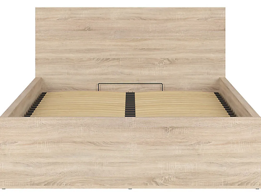 Lit adule 140x200 Lit coffre 2 places avec sommier et rangement, coloris chêne Sonoma - L. 204,5 x P. 149 x H. 95/40,5 cm>Pegane Hot