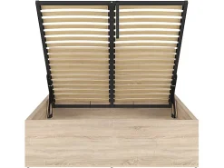 Lit adule 140x200 Lit coffre 2 places avec sommier et rangement, coloris chêne Sonoma - L. 204,5 x P. 149 x H. 95/40,5 cm><noscript><img width=