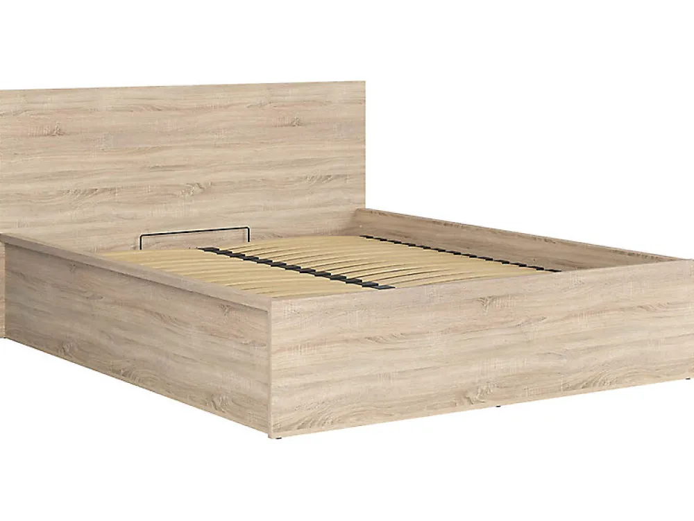 Lit adule 160x200 Lit coffre 2 place avec sommier et rangement, coloris chêne Sonoma - L. 204,5 x P. 169 x H. 95/40,5 cm>Pegane Hot