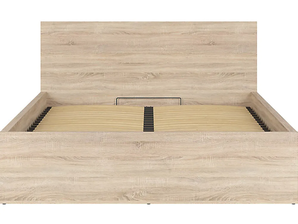 Lit adule 160x200 Lit coffre 2 place avec sommier et rangement, coloris chêne Sonoma - L. 204,5 x P. 169 x H. 95/40,5 cm>Pegane Hot