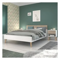 Parisot Lit adulte - AALBORG - 140 x 190 cm - Blanc / Chene -* Sommier