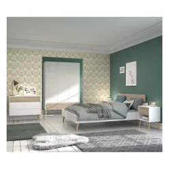 Parisot Lit adulte - AALBORG - 140 x 190 cm - Blanc / Chene -* Sommier