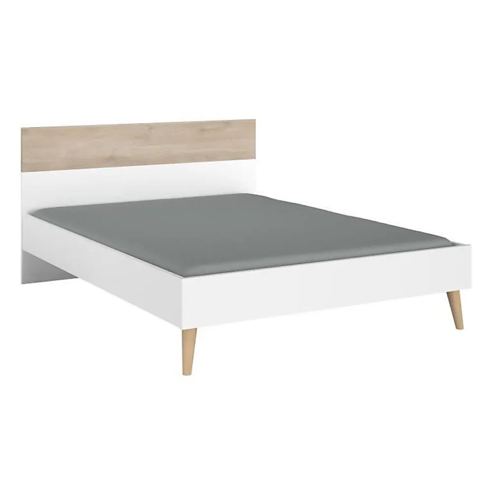 Parisot Lit adulte - AALBORG - 140 x 190 cm - Blanc / Chene -* Sommier