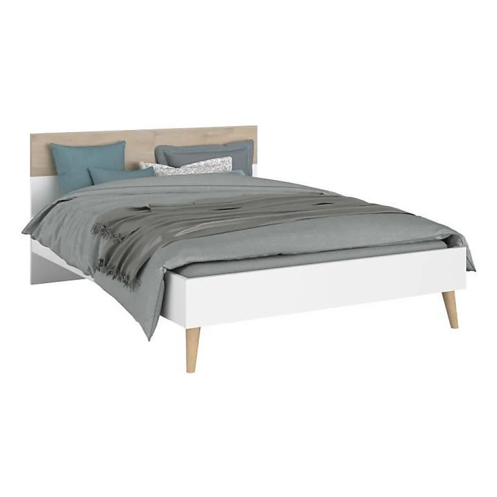 Parisot Lit adulte - AALBORG - 140 x 190 cm - Blanc / Chene -* Sommier