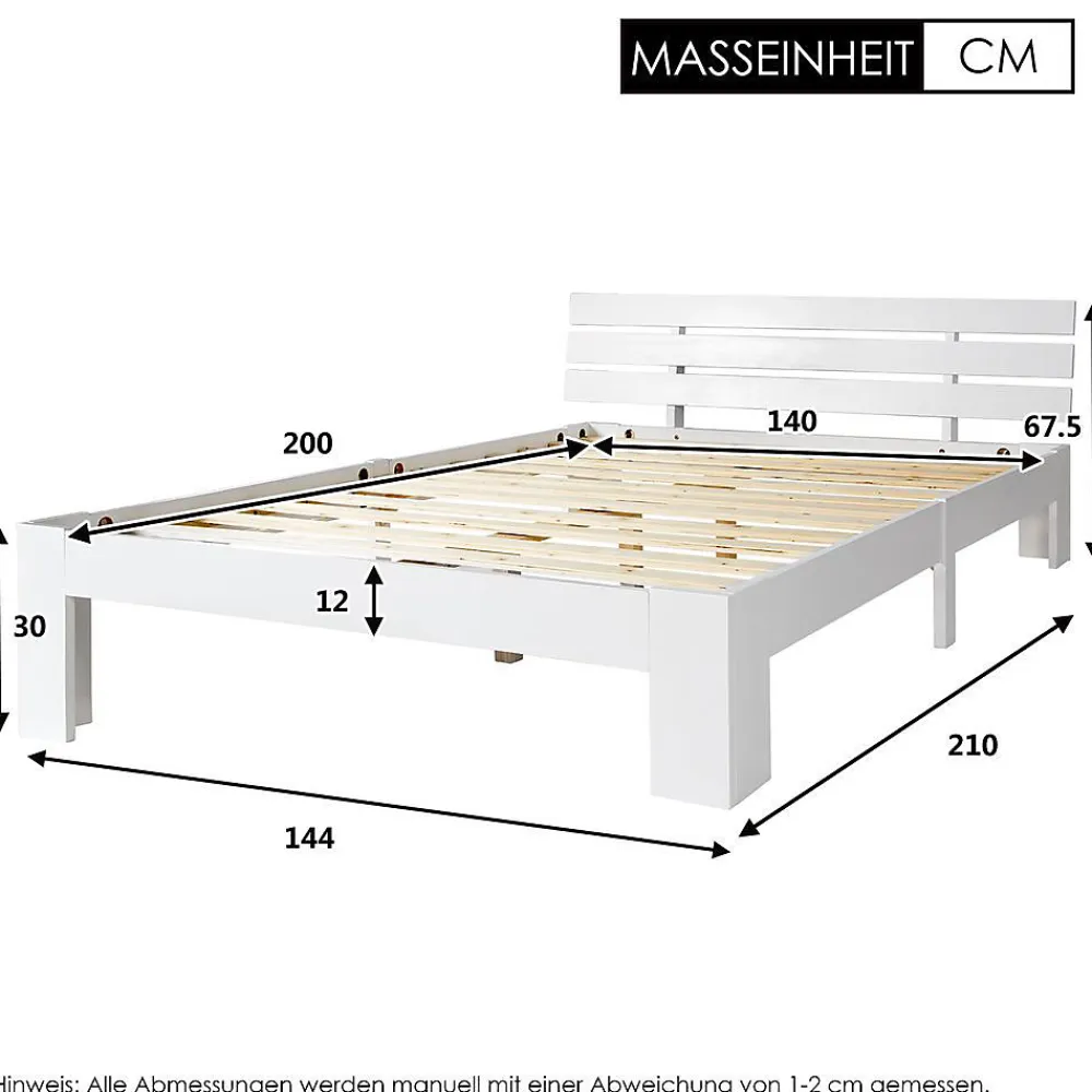 Blackcolors Lit Adulte Double Bois Massif 140x200cm Tête Lit Blanc* Tête De Lit