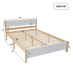 Lit adulte double en bois - cadre en pin avec tête de lit et sommier à lattes lit en MDF blanc + naturel - 140x200 cm><noscript><img width=