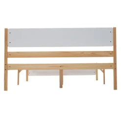 Lit adulte double en bois - cadre en pin avec tête de lit et sommier à lattes lit en MDF blanc + naturel - 140x200 cm><noscript><img width=