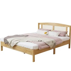 Lit Adulte Double 160x200cm Rotin 15 Lattes Pin Naturel>Blackcolors