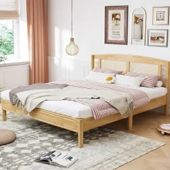 Lit Adulte Double 160x200cm Rotin 15 Lattes Pin Naturel><noscript><img width=