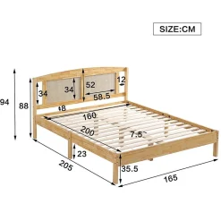 Lit Adulte Double 160x200cm Rotin 15 Lattes Pin Naturel><noscript><img width=
