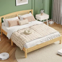 Lit Adulte Double 160x200cm Rotin 15 Lattes Pin Naturel><noscript><img width=