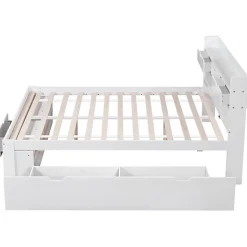 Lit adulte en MDF 180x200 cm - Avec port de recharge et rangements multifonctionnels - Blanc (matelas non inclus)><noscript><img width=