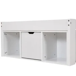Lit adulte en MDF 90x200 cm - Avec port de recharge et rangements multifonctionnels - Blanc (matelas non inclus)><noscript><img width=