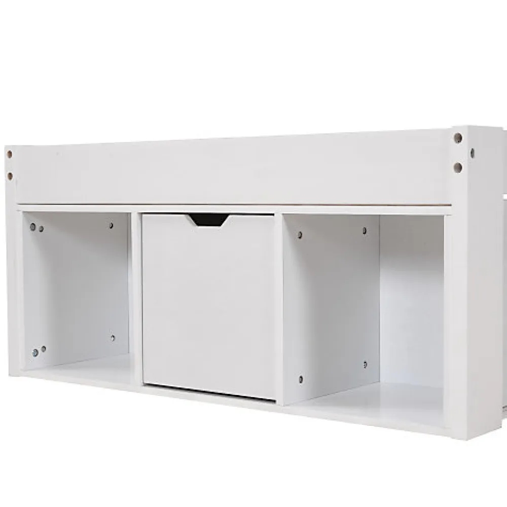 Lit adulte en MDF 90x200 cm - Avec port de recharge et rangements multifonctionnels - Blanc (matelas non inclus)>ModernLuxe Best