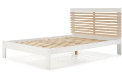 Lit adulte en pin et MDF coloris blanc, naturel - Longueur 197,7 x Profondeur 153,2 x Hauteur 100 cm>Pegane Hot