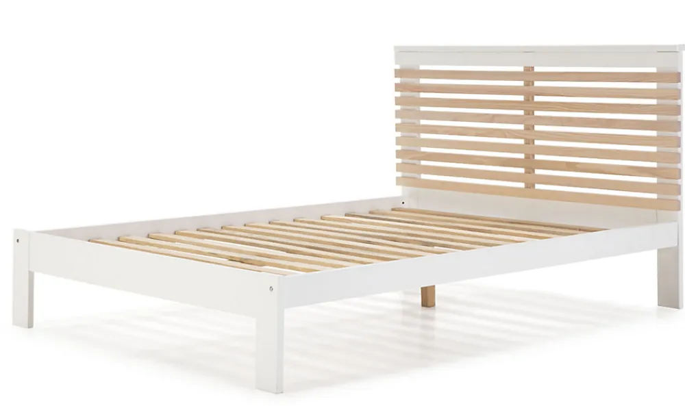 Lit adulte en pin et MDF coloris blanc, naturel - Longueur 197,7 x Profondeur 153,2 x Hauteur 100 cm>Pegane Hot