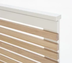 Lit adulte en pin et MDF coloris blanc, naturel - Longueur 197,7 x Profondeur 153,2 x Hauteur 100 cm><noscript><img width=