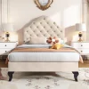 Lit adulte lit cadre à lattes en bois lit 90x200 cm lit rembourré Single velours beige>Gutent Best